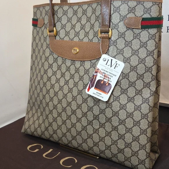 GUCCI 1970's Accessories Collection coated canvas/leather/webbing large tote bag - Picture 5 of 17